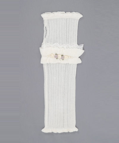 Ribbon Rose Knit Arm Warmers