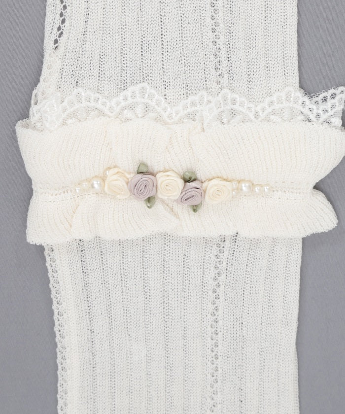 Ribbon Rose Knit Arm Warmers