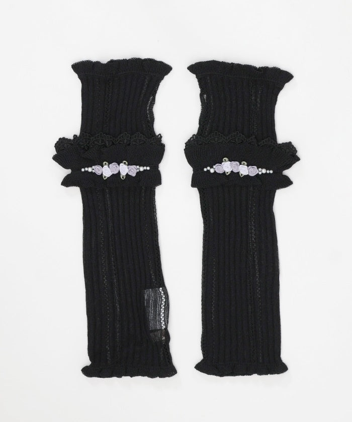 Ribbon Rose Knit Arm Warmers