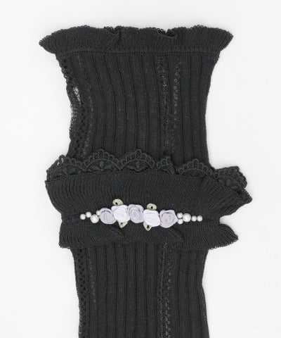 Ribbon Rose Knit Arm Warmers