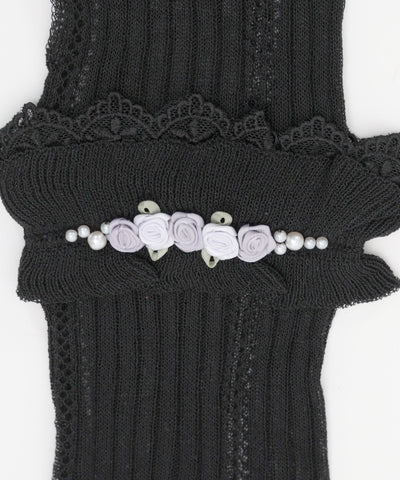 Ribbon Rose Knit Arm Warmers