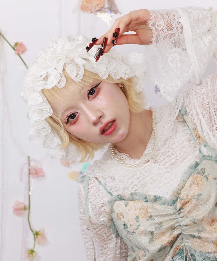 Ribbon & Frill Lace Cap – axes femme from JAPAN