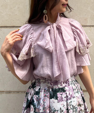 Lace Style Embroidery Frill Blouse