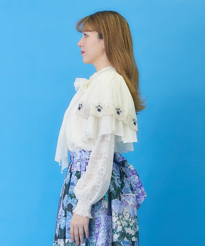 Lace Style Embroidery Frill Blouse