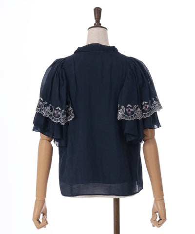 Lace Style Embroidery Frill Blouse