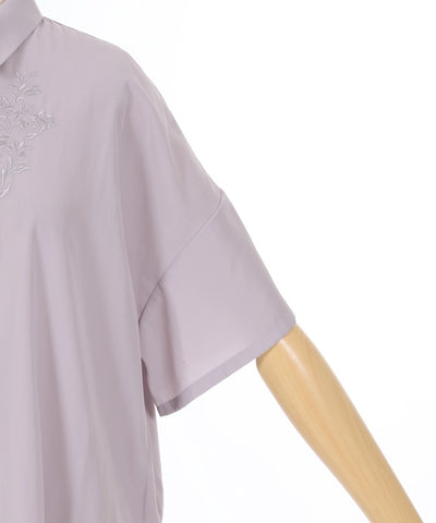 Flower Embroidery Sheer Long Shirt