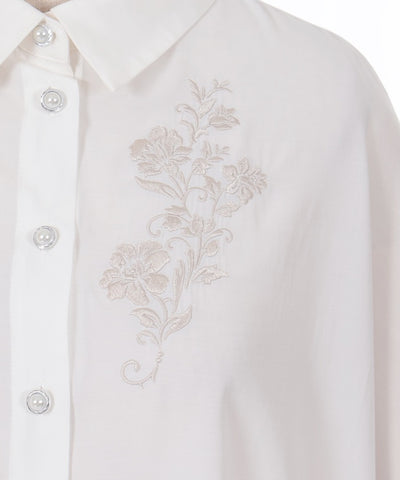 Flower Embroidery Sheer Long Shirt