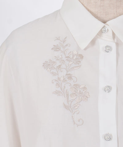 Flower Embroidery Sheer Long Shirt