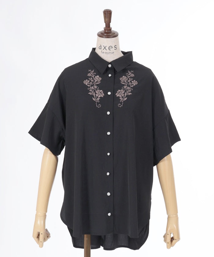 Flower Embroidery Sheer Long Shirt