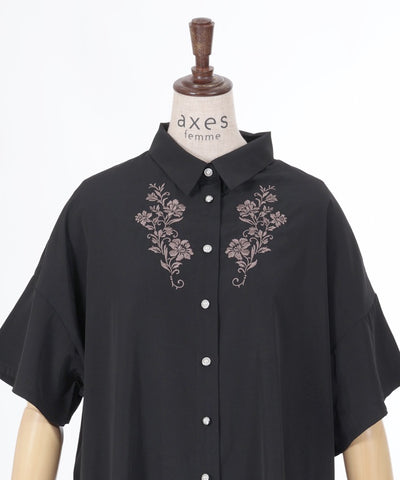 Flower Embroidery Sheer Long Shirt