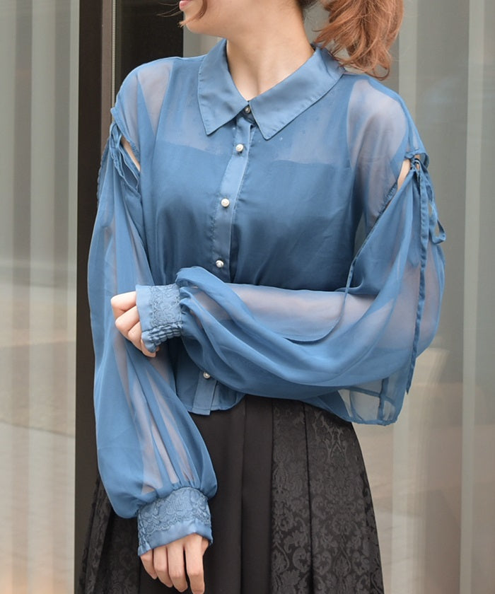 Open Shoulder Sheer Shirt