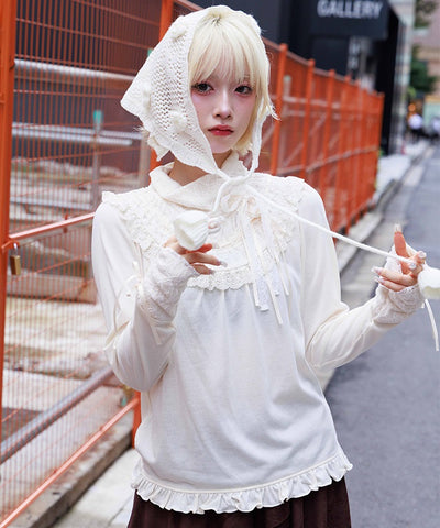 Yoke Lace & Ribbon Turtleneck