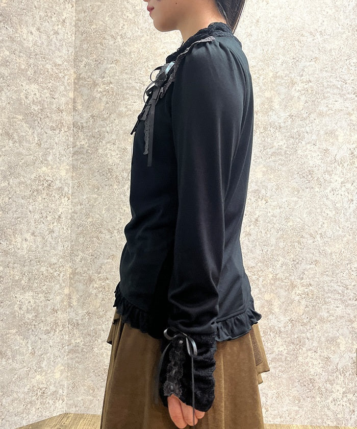 Yoke Lace & Ribbon Turtleneck