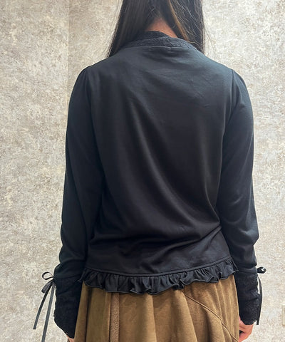 Yoke Lace & Ribbon Turtleneck