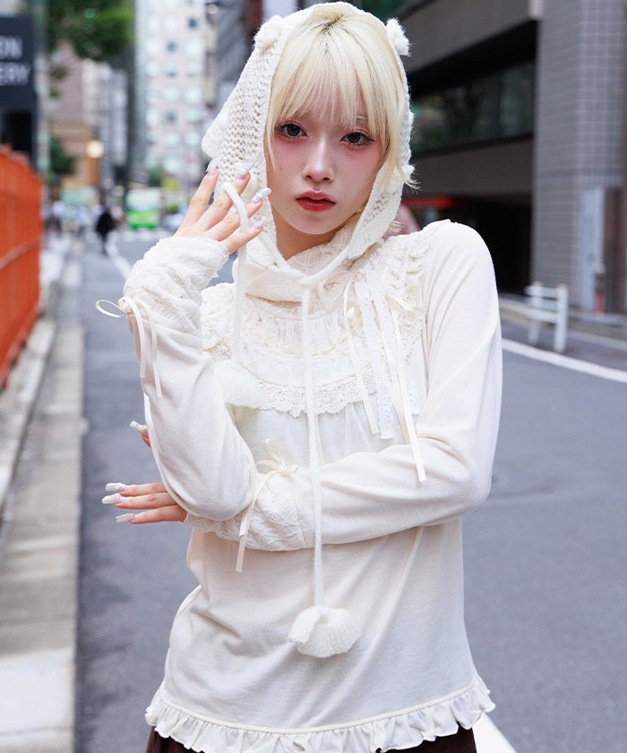 Yoke Lace & Ribbon Turtleneck