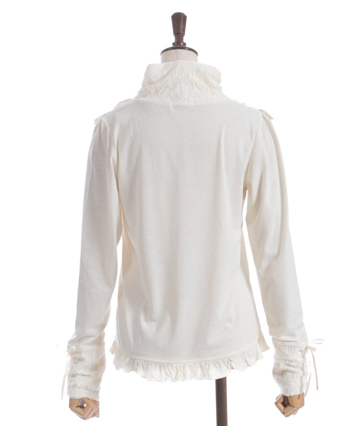 Yoke Lace & Ribbon Turtleneck