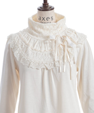 Yoke Lace & Ribbon Turtleneck