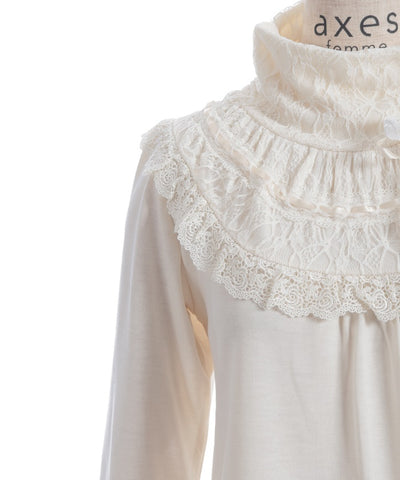Yoke Lace & Ribbon Turtleneck