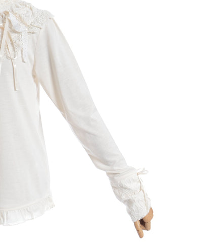 Yoke Lace & Ribbon Turtleneck