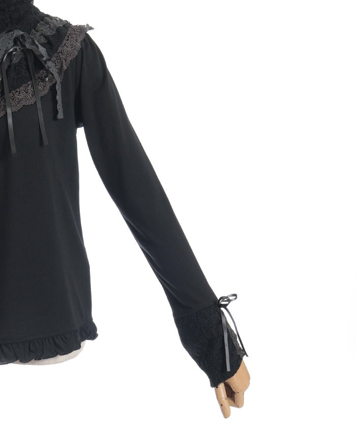 Yoke Lace & Ribbon Turtleneck
