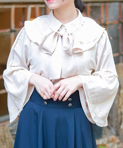Princess Sleeves Style Frill Blouse with Ribbon