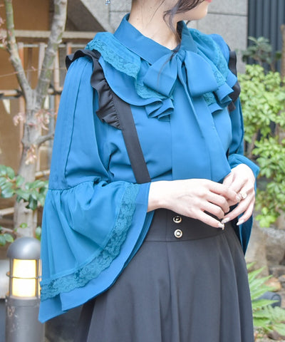 Princess Sleeves Style Frill Blouse with Ribbon