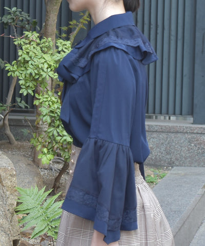 Princess Sleeves Style Frill Blouse with Ribbon