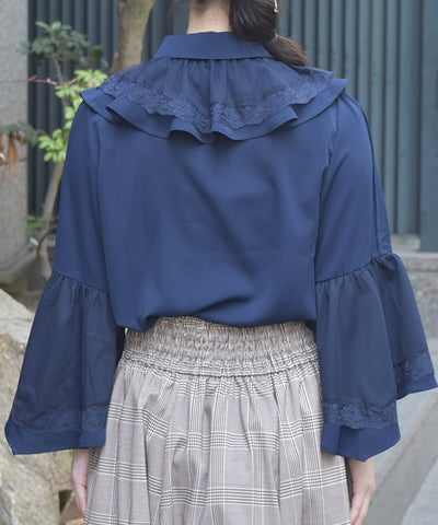 Princess Sleeves Style Frill Blouse with Ribbon