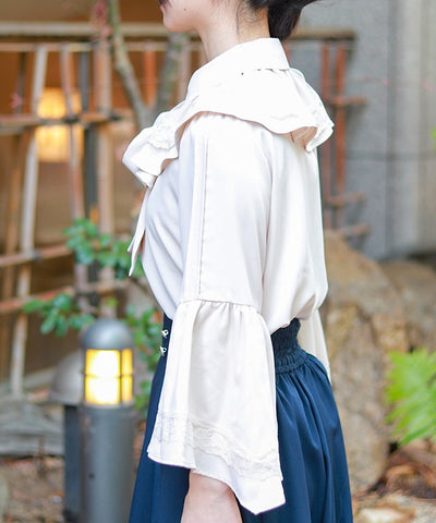 Princess Sleeves Style Frill Blouse with Ribbon