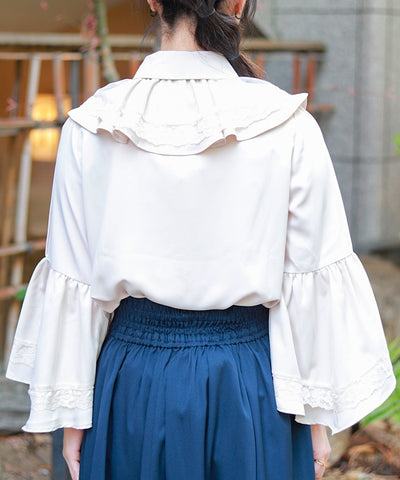 Princess Sleeves Style Frill Blouse with Ribbon