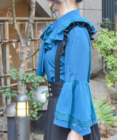 Princess Sleeves Style Frill Blouse with Ribbon