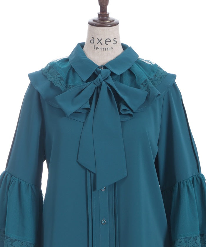 Princess Sleeves Style Frill Blouse with Ribbon