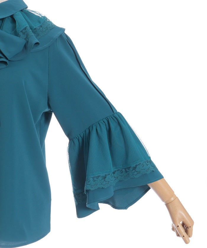Princess Sleeves Style Frill Blouse with Ribbon
