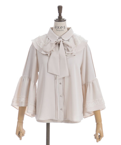 Princess Sleeves Style Frill Blouse with Ribbon