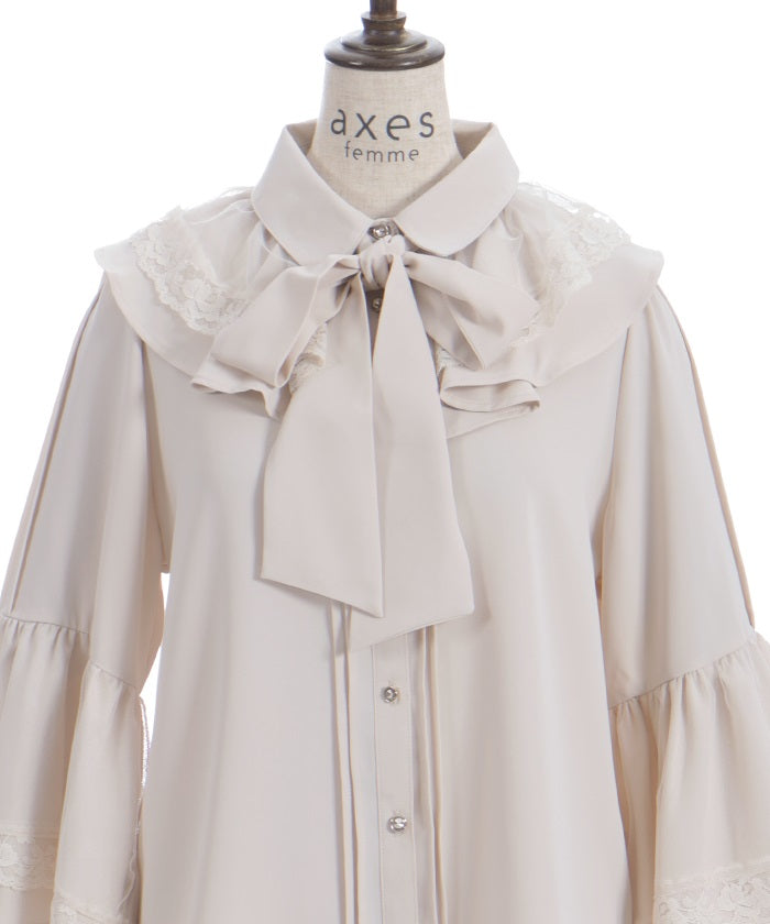 Princess Sleeves Style Frill Blouse with Ribbon