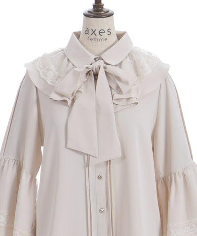 Princess Sleeves Style Frill Blouse with Ribbon
