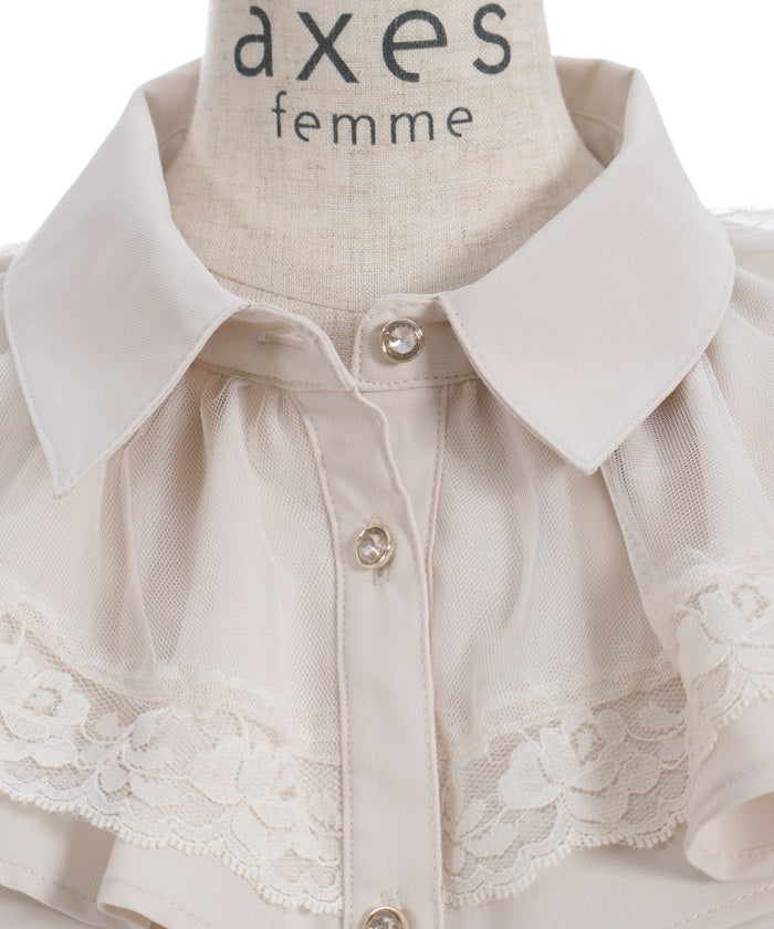 Princess Sleeves Style Frill Blouse with Ribbon