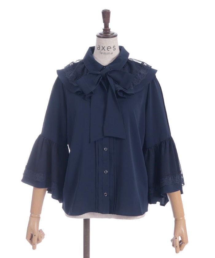 Princess Sleeves Style Frill Blouse with Ribbon
