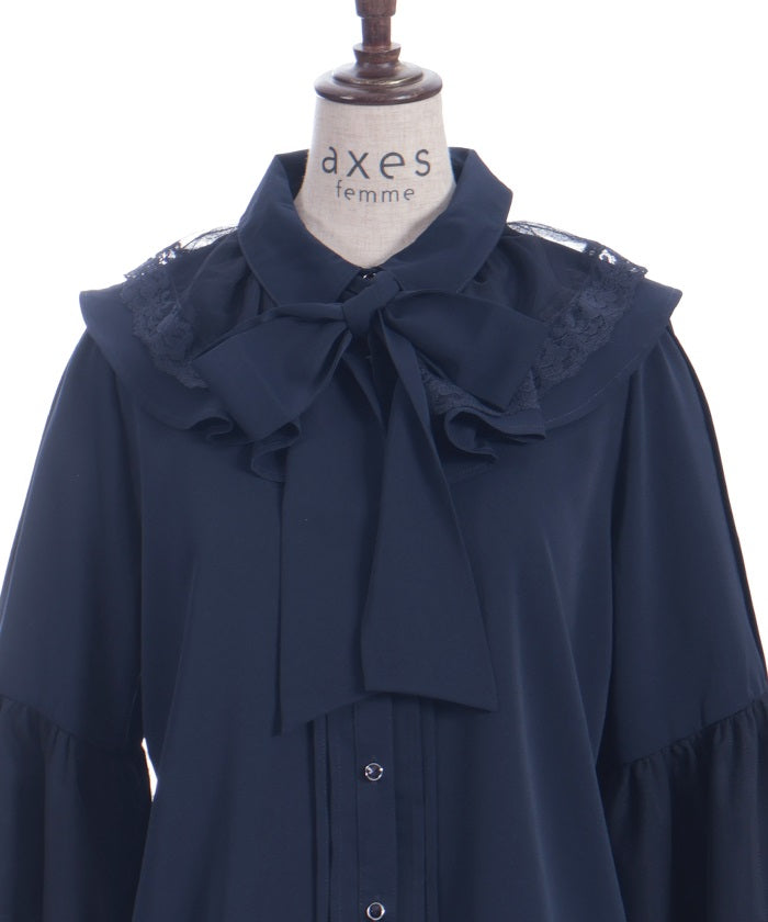 Princess Sleeves Style Frill Blouse with Ribbon