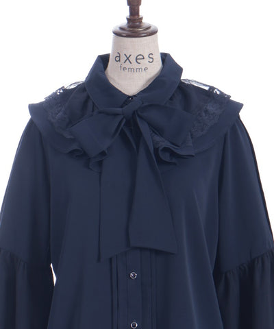 Princess Sleeves Style Frill Blouse with Ribbon