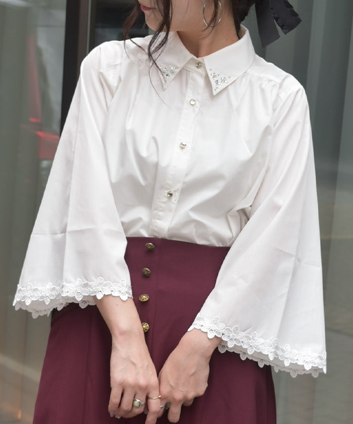 Flower Lace Flare Sleeve Blouse – axes femme from JAPAN