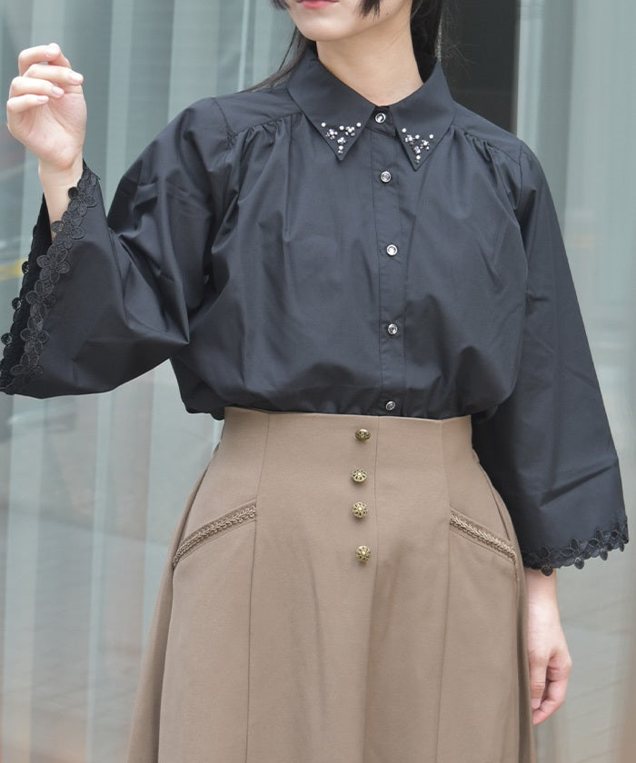 Flower Lace Flare Sleeve Blouse – axes femme from JAPAN