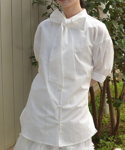Big Ribbon Short Sleeve Blouse