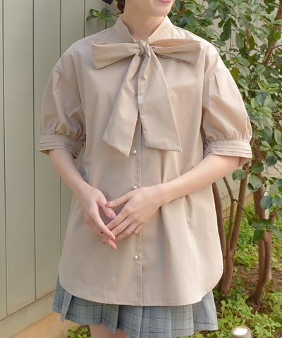 Big Ribbon Short Sleeve Blouse