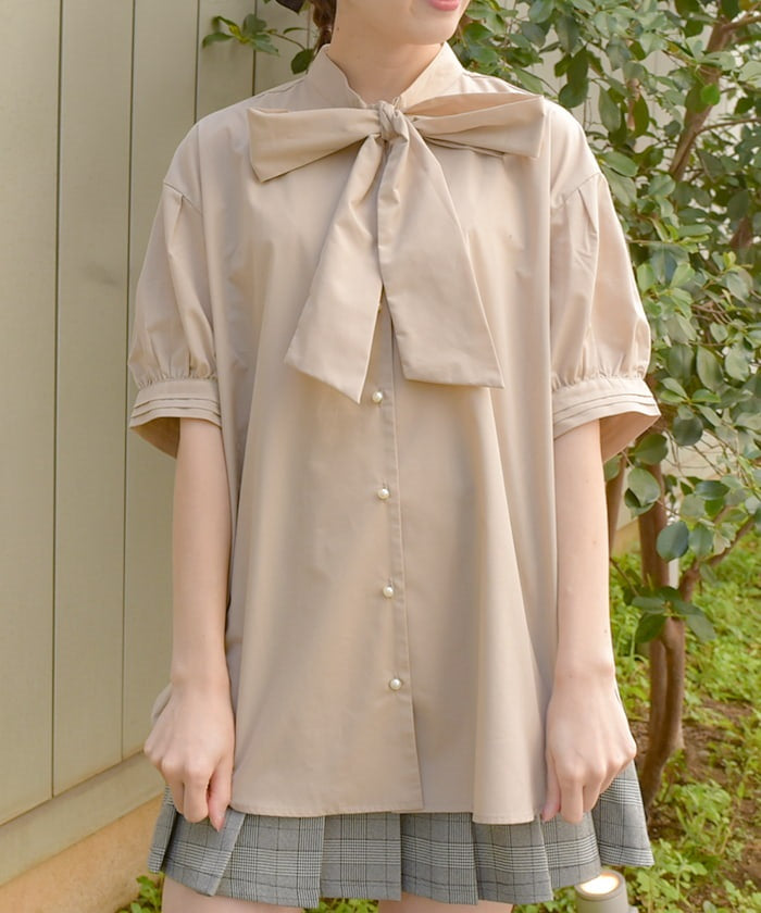 Big Ribbon Short Sleeve Blouse