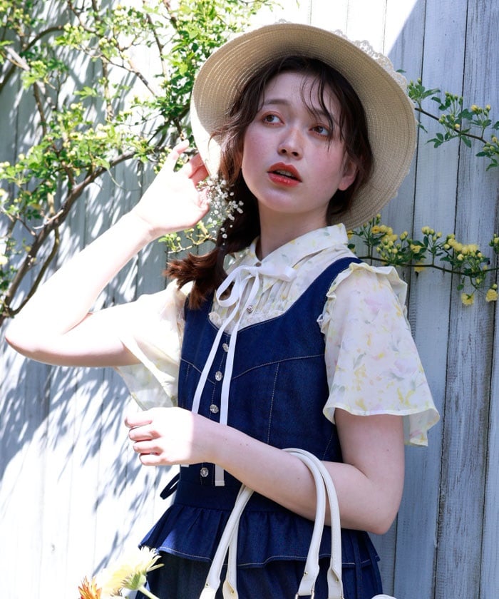 Floral Pattern Frill Sheer Blouse
