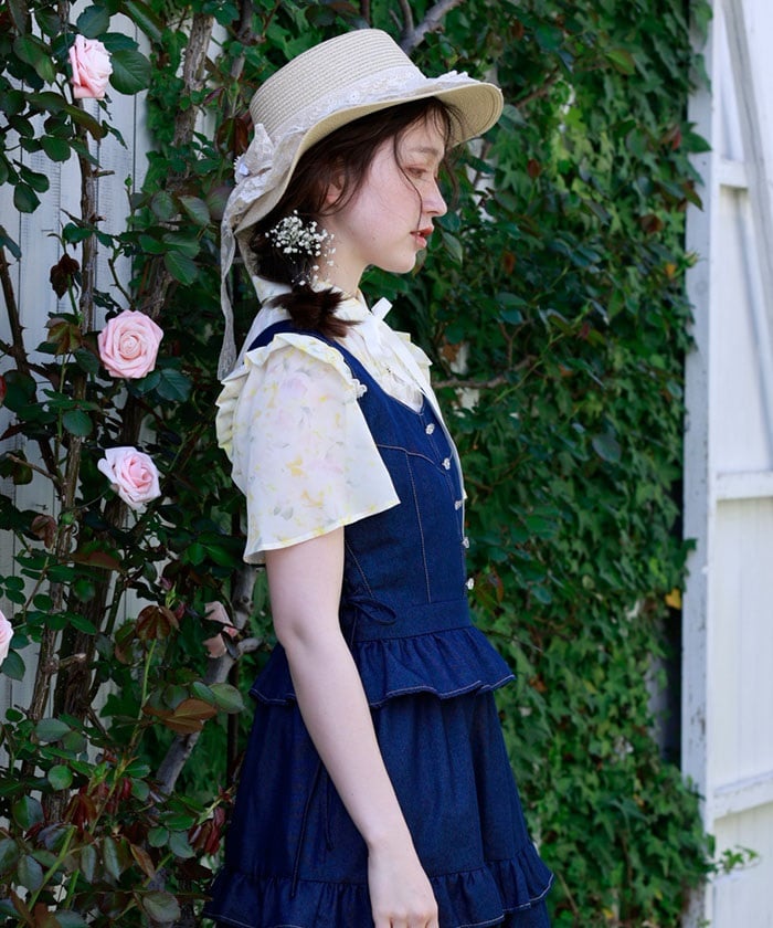 Floral Pattern Frill Sheer Blouse