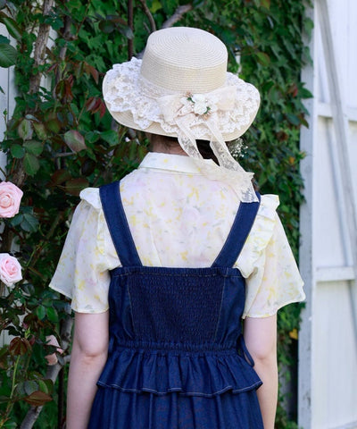Floral Pattern Frill Sheer Blouse
