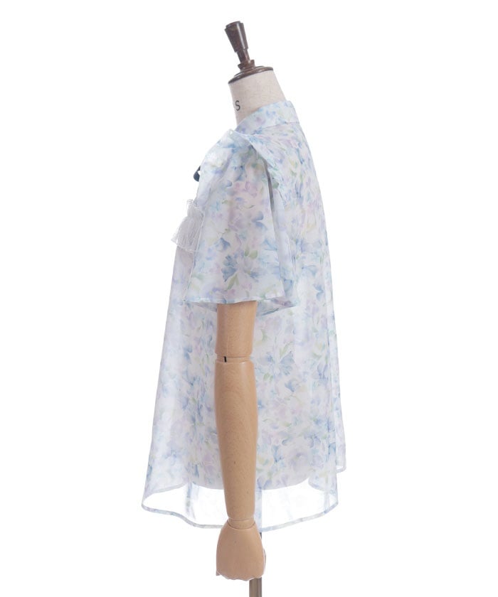 Floral Pattern Frill Sheer Blouse