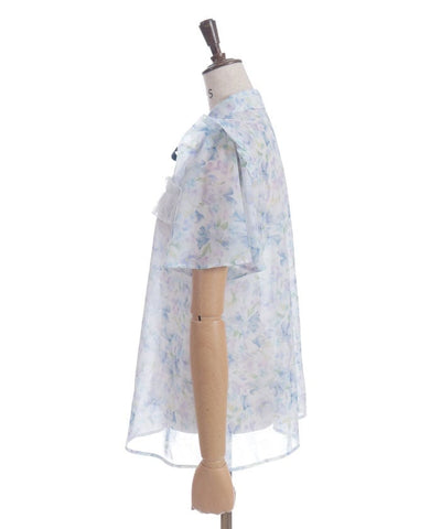 Floral Pattern Frill Sheer Blouse